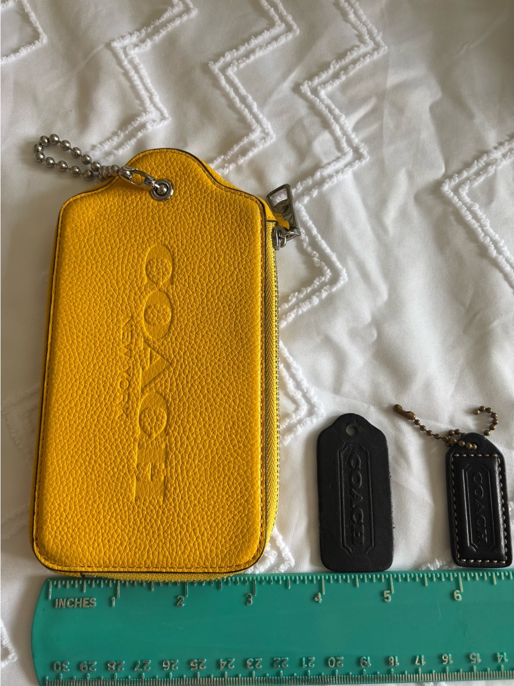 Coach Hang Tag Zip Yellow Key Pouch with Ball Chain - Picture 2 of 5